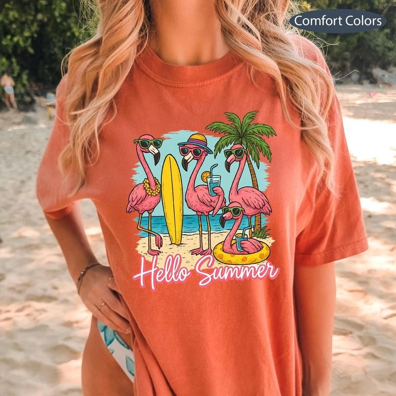 Comfort Colors Hello Summer Cute Flamingo Beach Funny - Adult & Kids T-Shirts, Sweatshirts & Hoodies apparel design preview 1