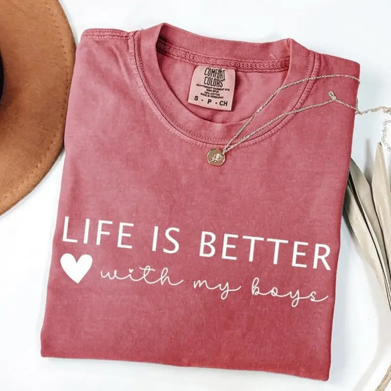 Comfort Colors Life Is Better My Mom Boy Mama Mother - Adult & Kids T-Shirts, Sweatshirts & Hoodies apparel design preview 1