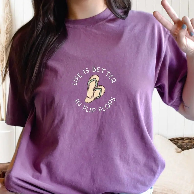 Comfort Colors Minimal Life Is Better Flip Flops - Adult & Kids T-Shirts, Sweatshirts & Hoodies apparel design preview 1