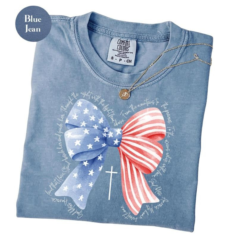 Comfort Colors Patriotic Bow God Bless America 4th - Adult & Kids T-Shirts, Sweatshirts & Hoodies apparel design preview 1