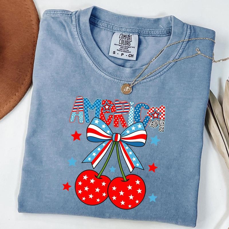 Comfort Colors Preppy America Cherries 4th July Retro - Adult & Kids T-Shirts, Sweatshirts & Hoodies apparel design preview 1