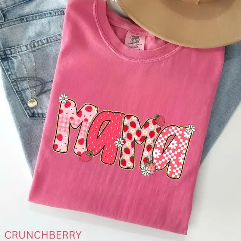 Comfort Colors Preppy Mama Strawberry Glitter Cute - Adult & Kids T-Shirts, Sweatshirts & Hoodies apparel design preview 1