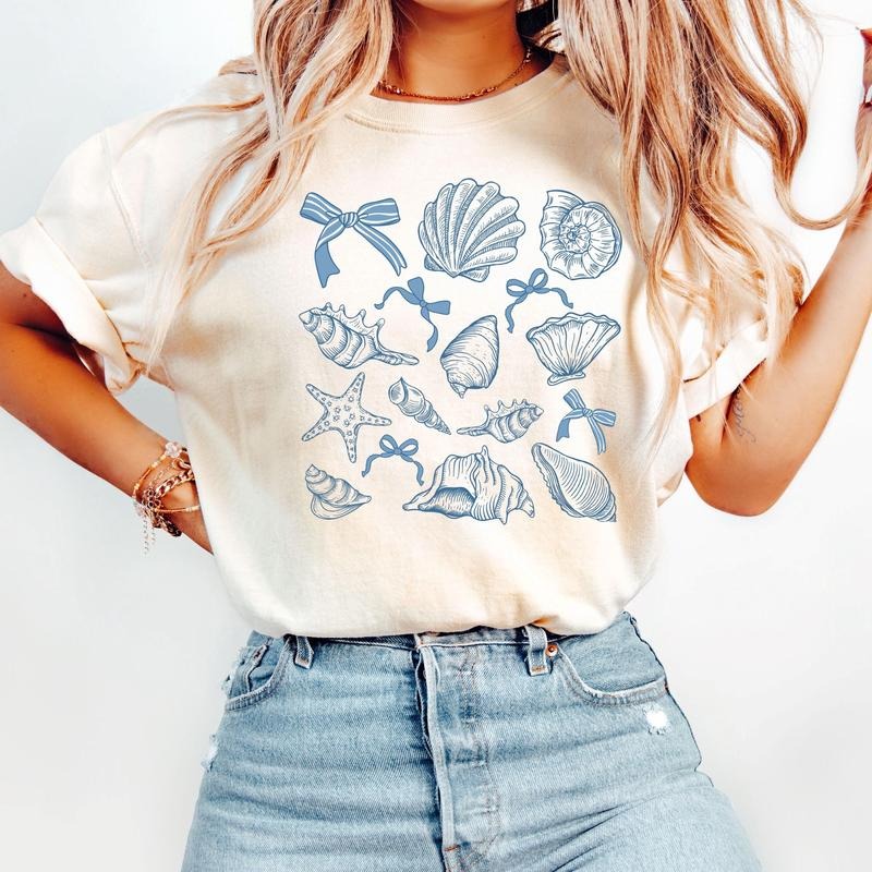 Comfort Colors SeaShell Retro Summer Beach Coquette - Adult & Kids T-Shirts, Sweatshirts & Hoodies apparel design preview 1
