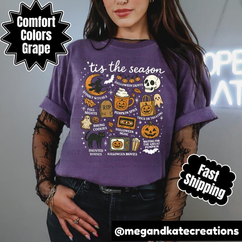 Comfort Colors Tis Season Grape Spooky - Adult & Kids T-Shirts, Sweatshirts & Hoodies apparel design preview 1
