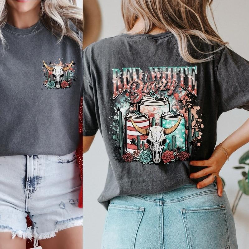 Comfort Colors Western Red White Boozy Short Sleeve - Adult & Kids T-Shirts, Sweatshirts & Hoodies apparel design preview 1