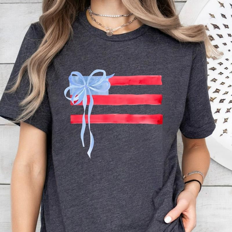 Coquette 4th July American Flag USA Retro Bow Summer - Adult & Kids T-Shirts, Sweatshirts & Hoodies apparel design preview 1