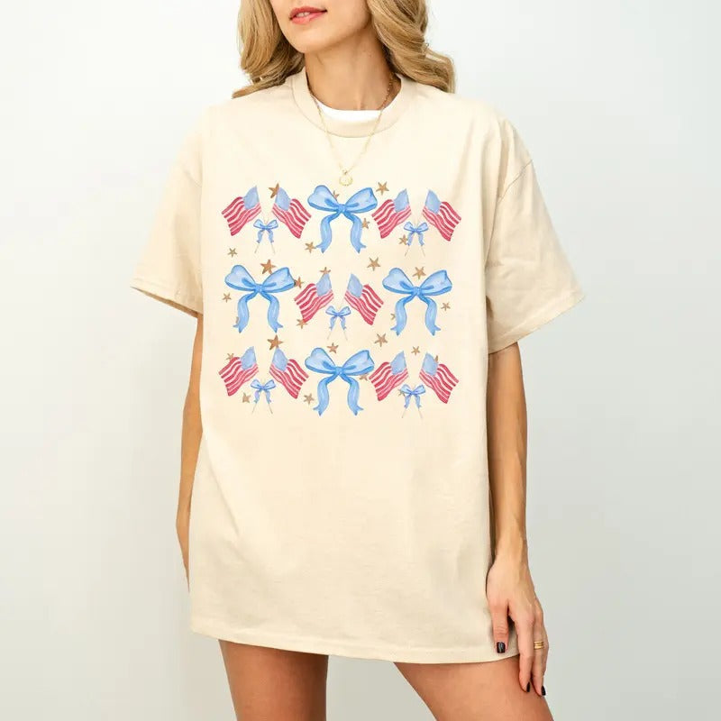 Coquette American Flag Bow 4th July Sublimation - Adult & Kids T-Shirts, Sweatshirts & Hoodies apparel design preview 1