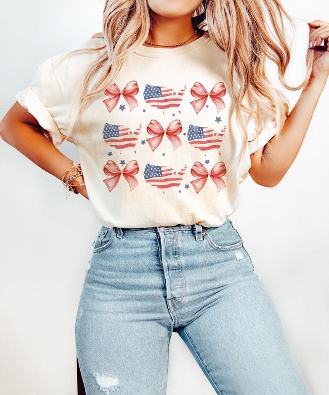 Coquette American Flag Bow 4th July Sublimation - Adult & Kids T-Shirts, Sweatshirts & Hoodies apparel design preview 1