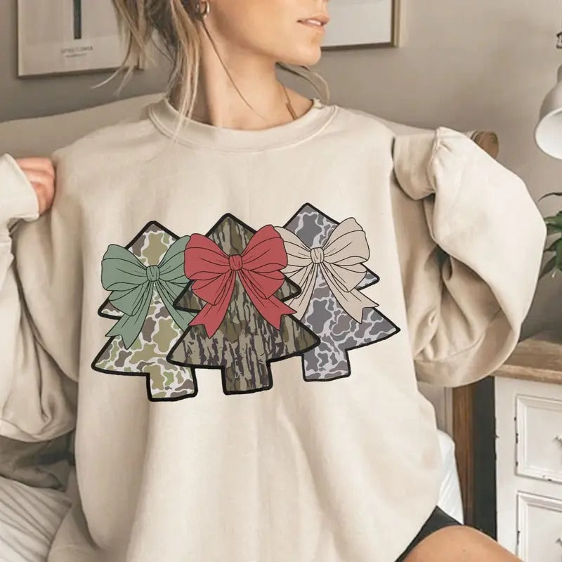 Coquette Bow Camo Trees Hunting Retro Bottomland - Adult & Kids T-Shirts, Sweatshirts & Hoodies apparel design preview 1