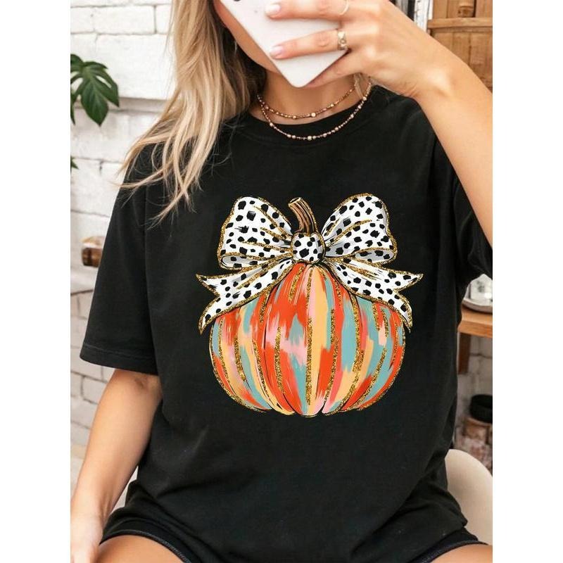 Coquette Bow Pumpkin Season Autumn Fall Leaves - Adult & Kids T-Shirts, Sweatshirts & Hoodies apparel design preview 1