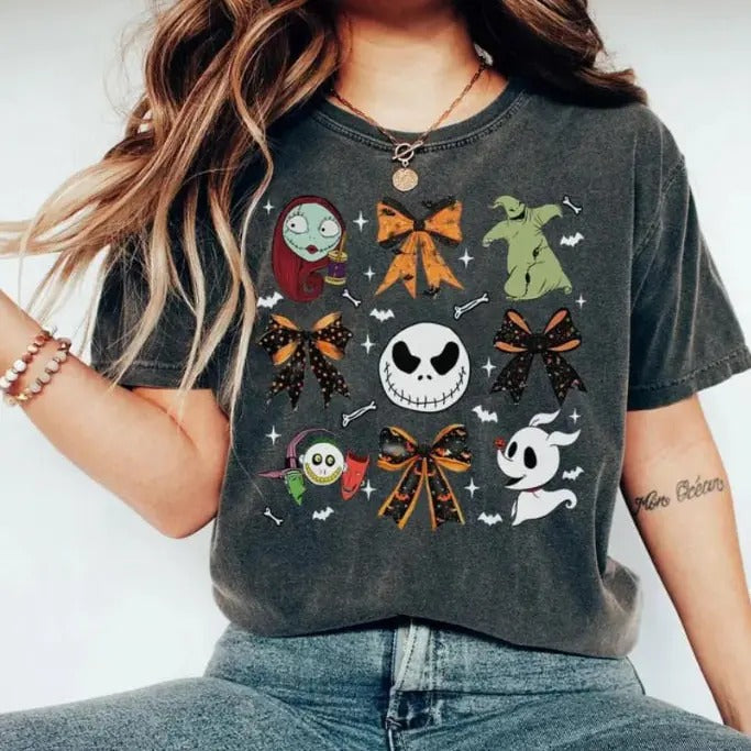 Coquette Bows Nightmare Before Halloween Jack Sally - Adult & Kids T-Shirts, Sweatshirts & Hoodies apparel design preview 1