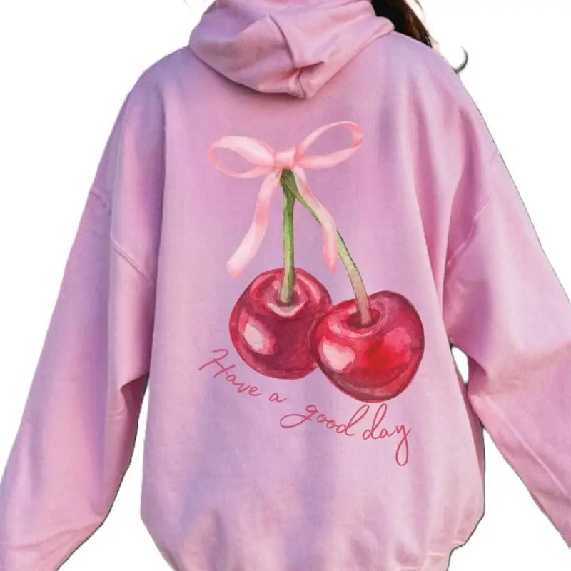 Coquette Cherry Have Good Day Words Back Bow Ribbon - Adult & Kids T-Shirts, Sweatshirts & Hoodies apparel design preview 1