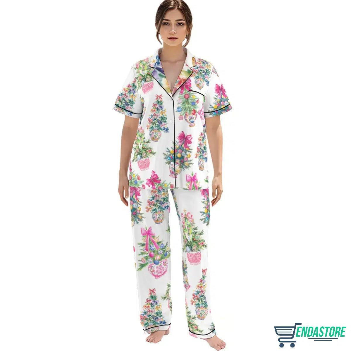 Coquette Christmas Chinoiserie Tree Satin Pajama Set For Women 3D Christmas Sweater - Holiday Gift product image 2
