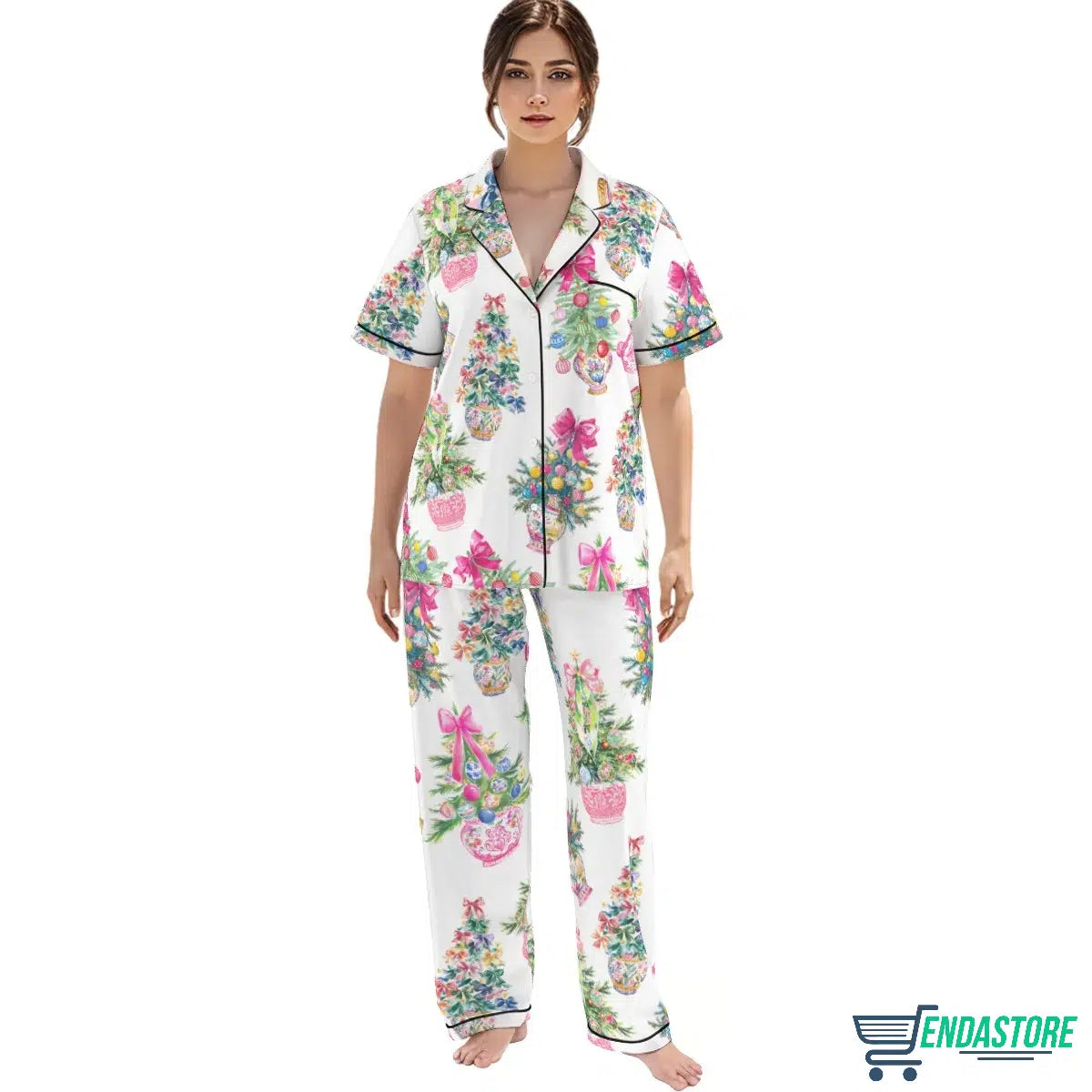 Coquette Christmas Chinoiserie Tree Satin Pajama Set For Women 3D Christmas Sweater - Holiday Gift product image 3