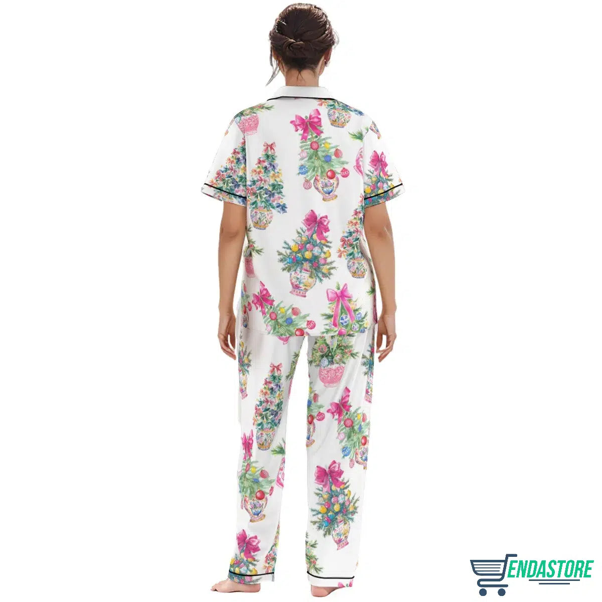Coquette Christmas Chinoiserie Tree Satin Pajama Set For Women 3D Christmas Sweater - Holiday Gift product image 4