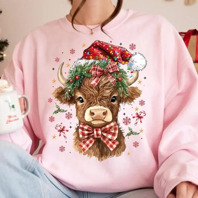 Coquette Highland Cow Western Merry Xmas - Adult & Kids T-Shirts, Sweatshirts & Hoodies apparel design preview 1