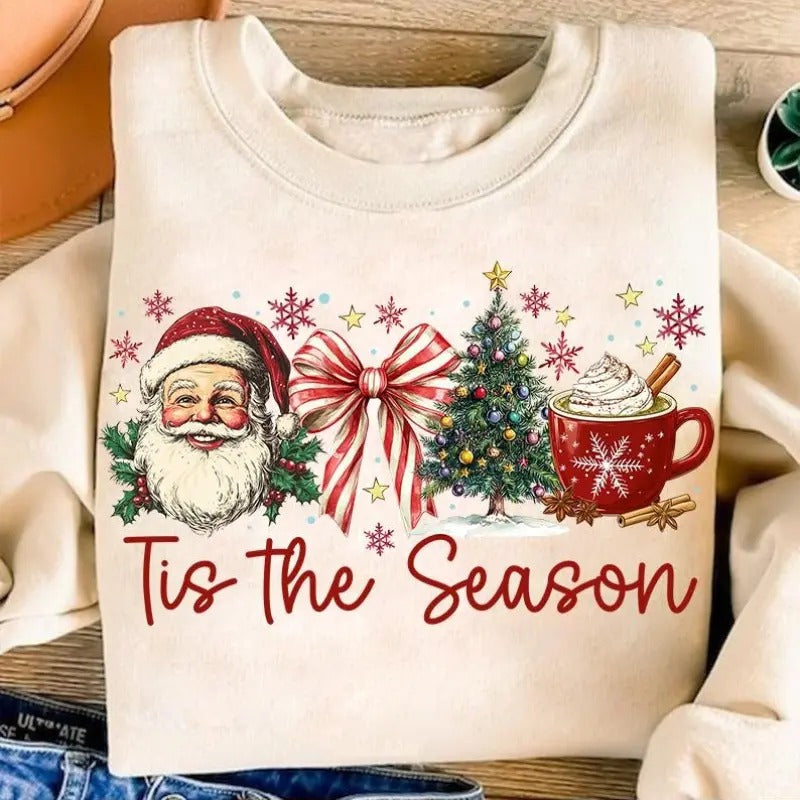 Coquette Bow Tree Retro Holidays Santa Hot Cocoa - Adult & Kids T-Shirts, Sweatshirts & Hoodies apparel design preview 1