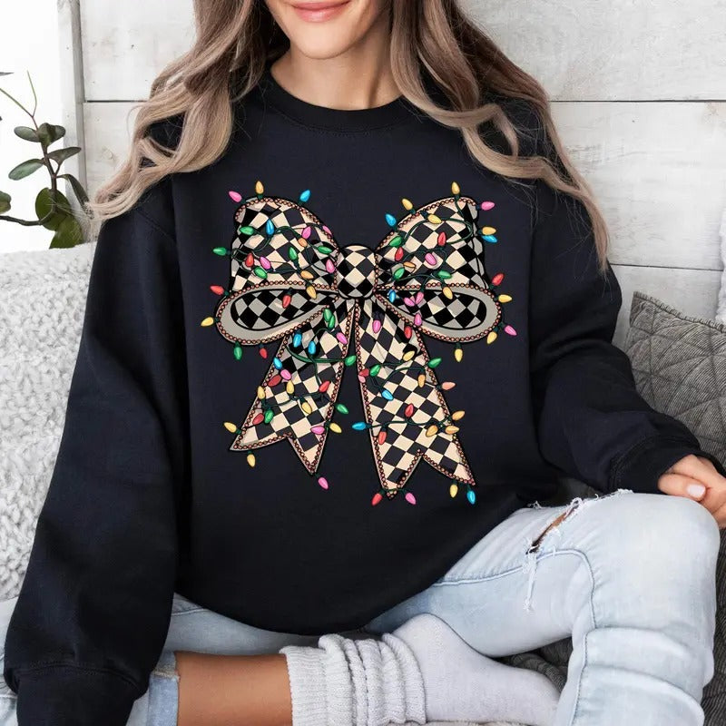 Coquette Sublimation Lights Bow Merry Digital Print - Adult & Kids T-Shirts, Sweatshirts & Hoodies apparel design preview 1