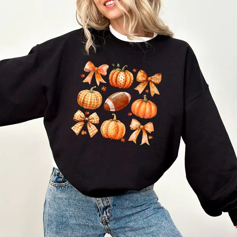 Coquette Fall Football Pumpkin Spice Autumn - Adult & Kids T-Shirts, Sweatshirts & Hoodies apparel design preview 1