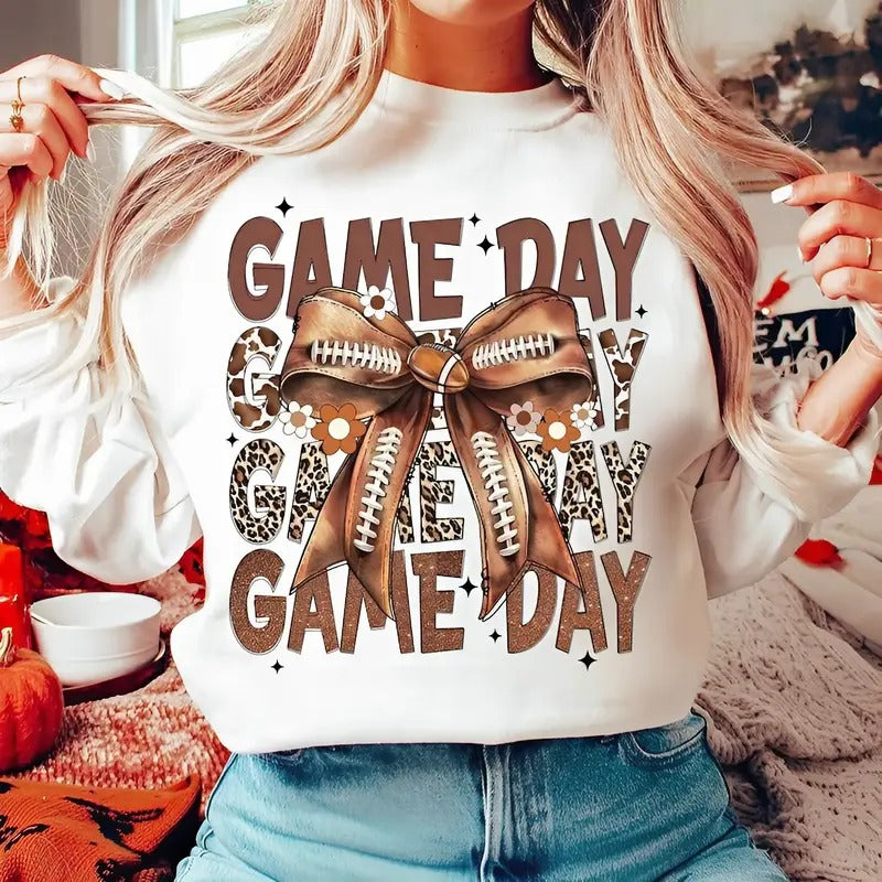 Coquette Football Bow Mom Game Day Fall Season Sports - Adult & Kids T-Shirts, Sweatshirts & Hoodies apparel design preview 1