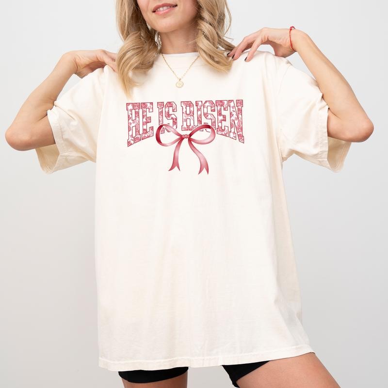 Coquette He Is Risen Comfort Colors Bible Verse Toile - Adult & Kids T-Shirts, Sweatshirts & Hoodies apparel design preview 1