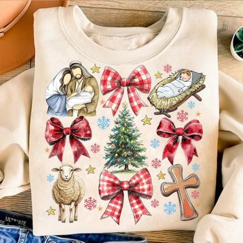 Coquette Jesus Baby Christian Bow Bible Verse - Adult & Kids T-Shirts, Sweatshirts & Hoodies apparel design preview 1