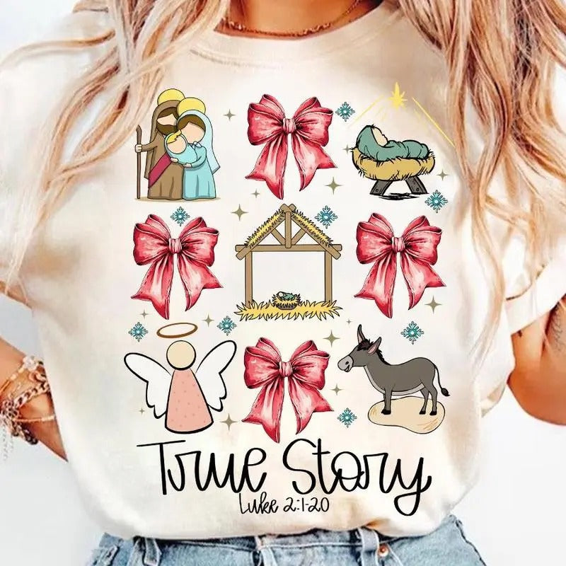 Coquette Jesus Baby Nativity Scene True Story Oh Holy - Adult & Kids T-Shirts, Sweatshirts & Hoodies apparel design preview 1