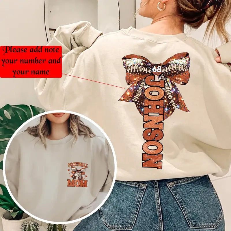 Coquette Personalized Football Embroidered Bow Casual - Adult & Kids T-Shirts, Sweatshirts & Hoodies apparel design preview 1