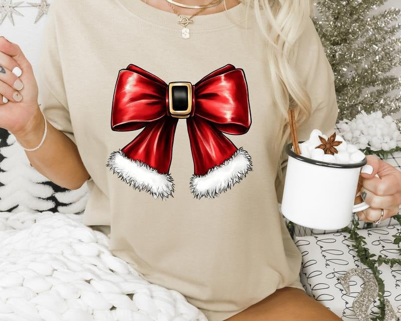 Coquette Santa Bow Cute Casual Fall Softstyle Printed - Adult & Kids T-Shirts, Sweatshirts & Hoodies apparel design preview 1