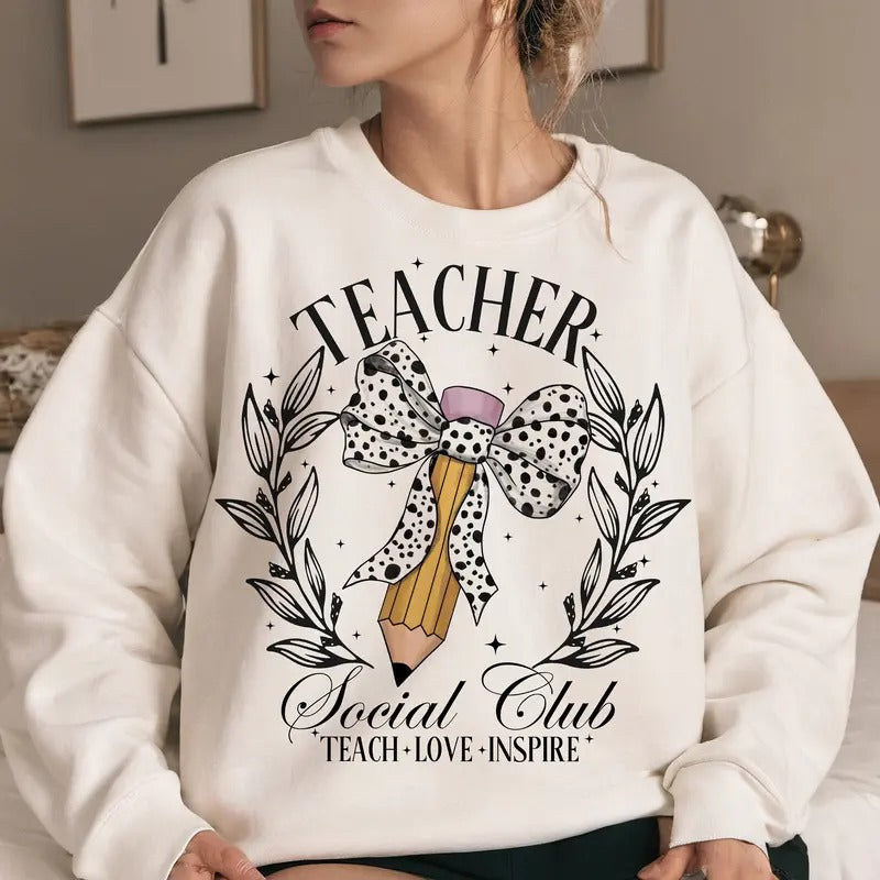 Coquette Teacher Back School Appreciation Pencil Bow - Adult & Kids T-Shirts, Sweatshirts & Hoodies apparel design preview 1