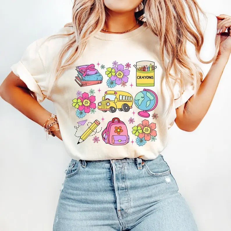 Coquette Teacher Back School Appreciation Bus Books - Adult & Kids T-Shirts, Sweatshirts & Hoodies apparel design preview 1