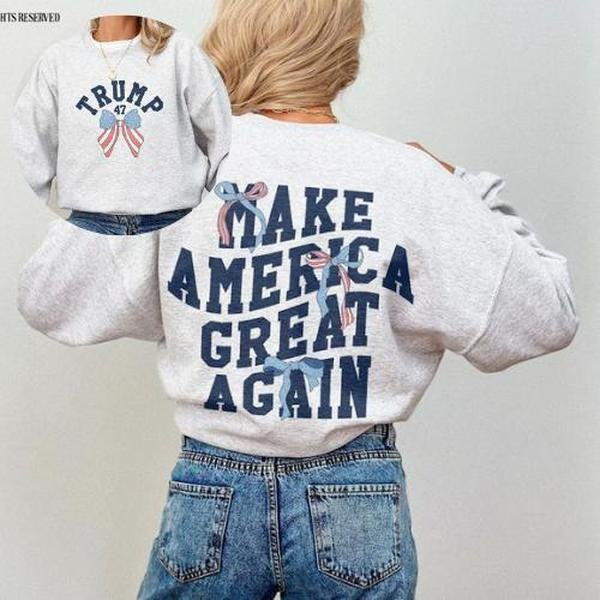 Coquette Trump 47 Preppy Varsity MAGA American Flag - Adult & Kids T-Shirts, Sweatshirts & Hoodies apparel design preview 1