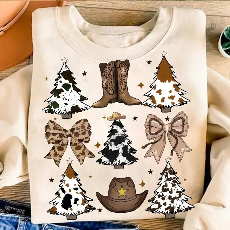 Coquette Western Tree Cowgirl Howdy Leopard Bow - Adult & Kids T-Shirts, Sweatshirts & Hoodies apparel design preview 1