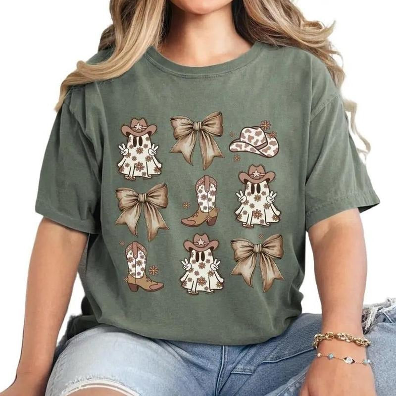 Coquette Western Ghosts Bows Halloween Fall Spooky - Adult & Kids T-Shirts, Sweatshirts & Hoodies apparel design preview 1