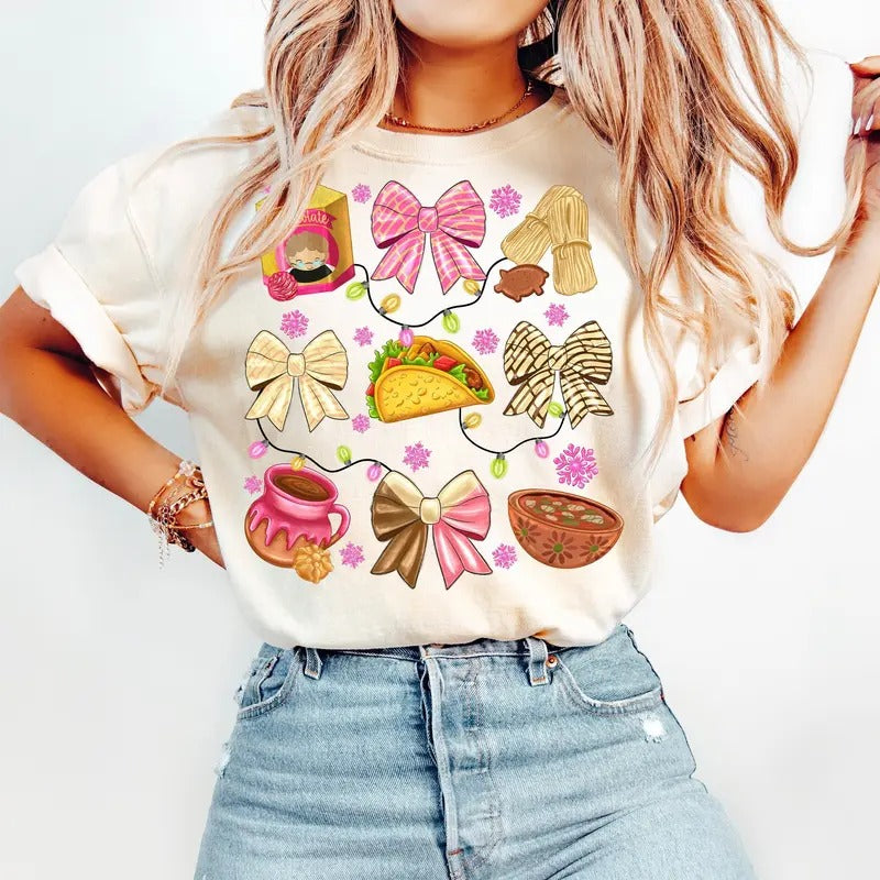 Coquette Bow Mexican Pantasmas Feliz Navidad Conchas - Adult & Kids T-Shirts, Sweatshirts & Hoodies apparel design preview 1