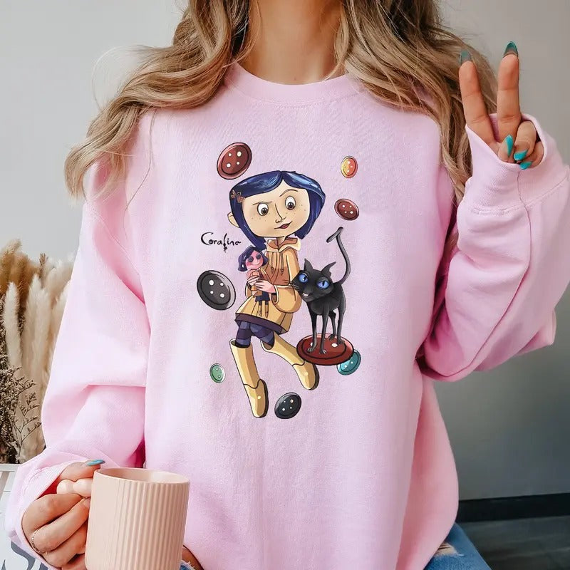 Coraline Cat Movie Spooky Funny - Adult & Kids T-Shirts, Sweatshirts & Hoodies apparel design preview 1