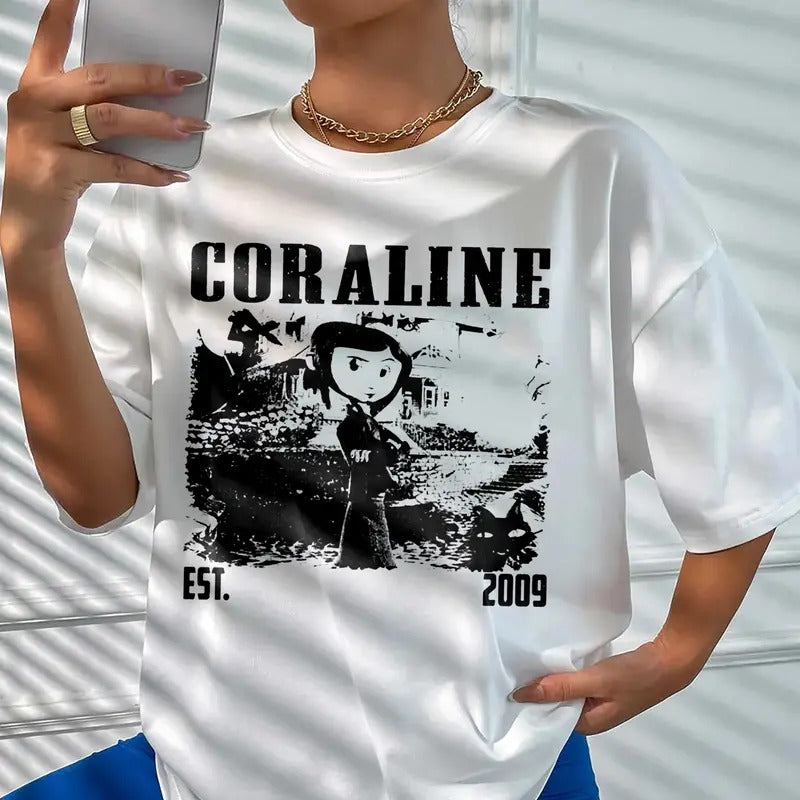 Coraline Est 2009 Movies Famous Horror Character - Adult & Kids T-Shirts, Sweatshirts & Hoodies apparel design preview 1