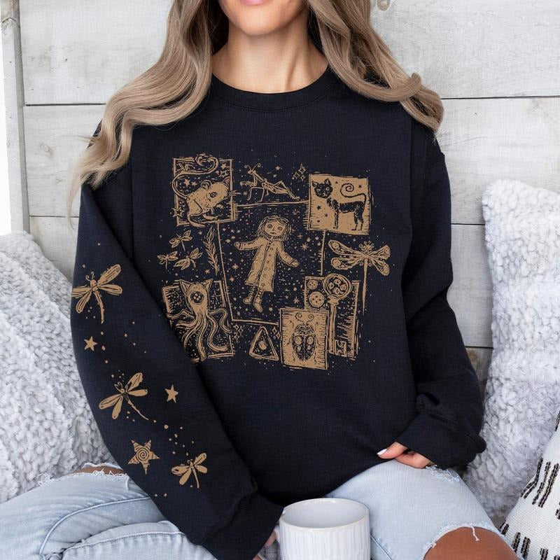 Coraline Dreaming Golden Famous Horror Movies - Adult & Kids T-Shirts, Sweatshirts & Hoodies apparel design preview 1