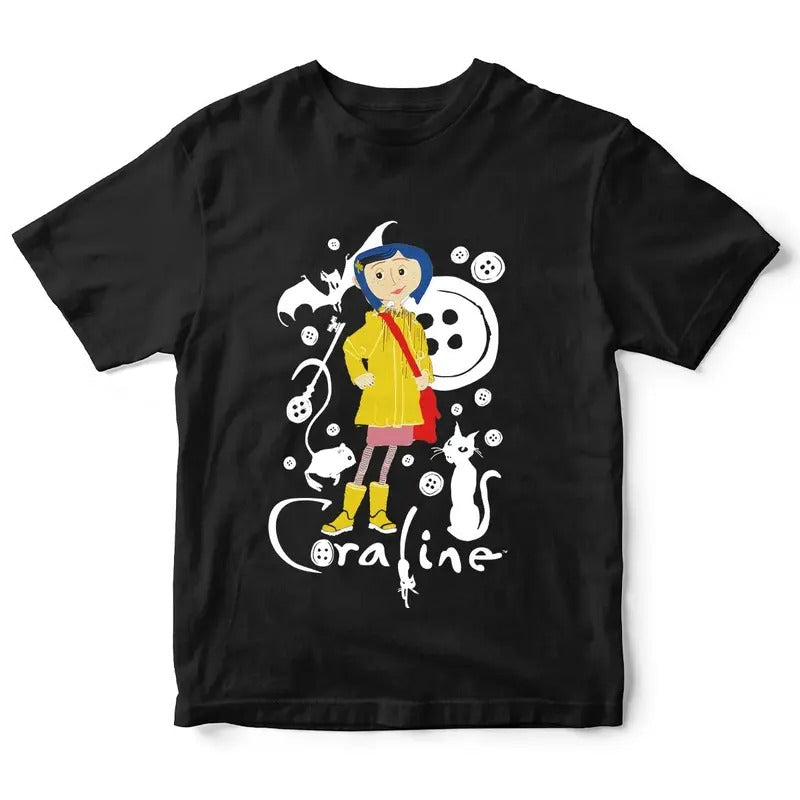 Coraline Black Cat Button Horror Movies Character - Adult & Kids T-Shirts, Sweatshirts & Hoodies apparel design preview 1