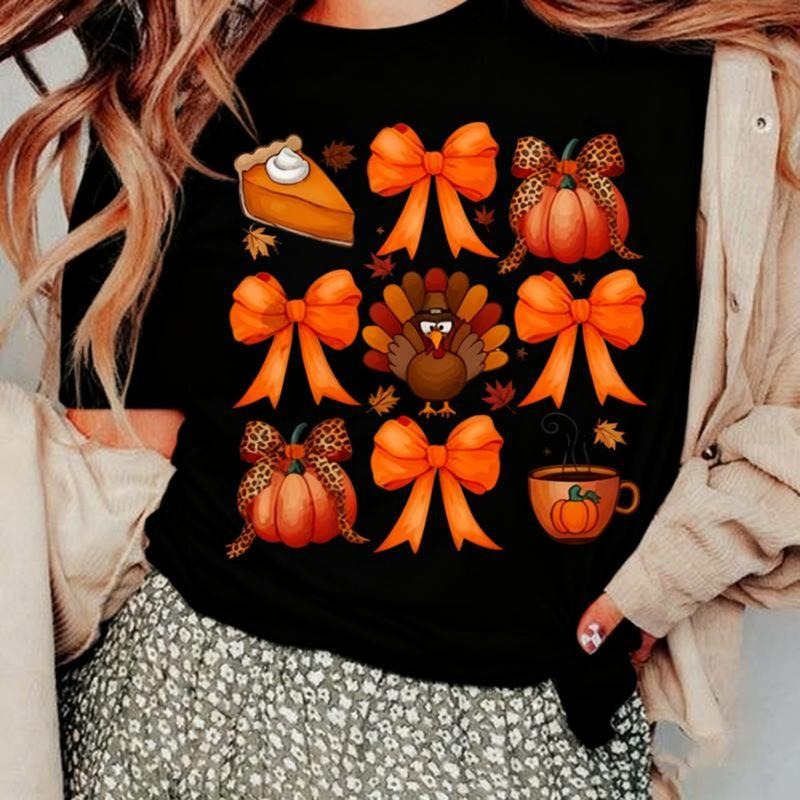 Cotton Coquette Bow Pumpkin Pie Turkey Thanksgiving - Adult & Kids T-Shirts, Sweatshirts & Hoodies apparel design preview 1