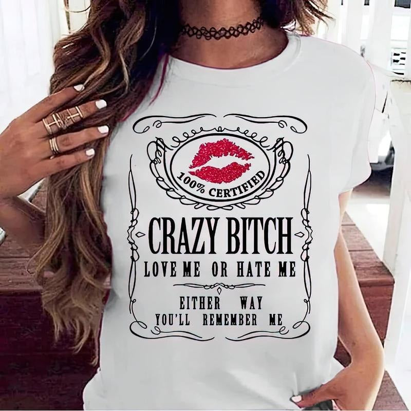 Cotton Short Sleeve Funny Crazy Bitch Casual 02 - Adult & Kids T-Shirts, Sweatshirts & Hoodies apparel design preview 1