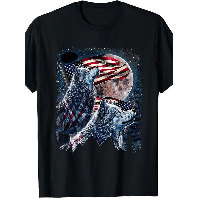 Cotton Wolf 4th July American Flag Howling Wolves - Adult & Kids T-Shirts, Sweatshirts & Hoodies apparel design preview 1