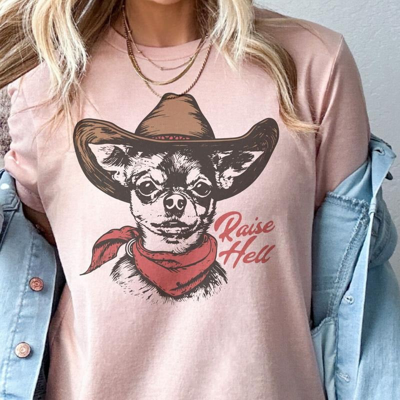 Country Raise Hell Chihuahua Funny Cowboy Dog - Adult & Kids T-Shirts, Sweatshirts & Hoodies apparel design preview 1