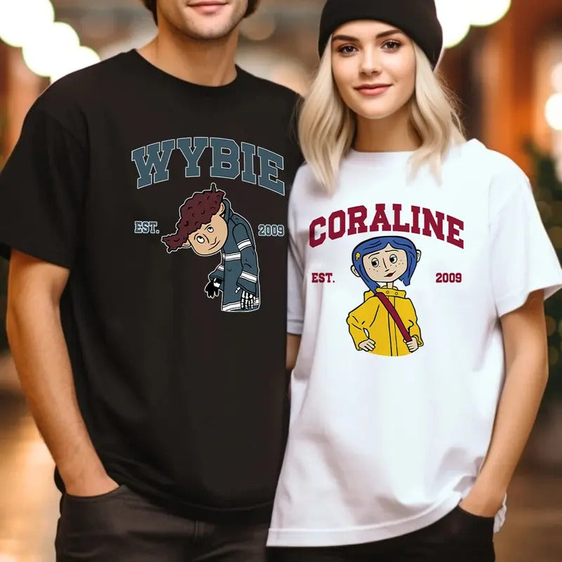 Couple Hooide Wybie Coraline Cute Valentine Movie - Adult & Kids T-Shirts, Sweatshirts & Hoodies apparel design preview 1