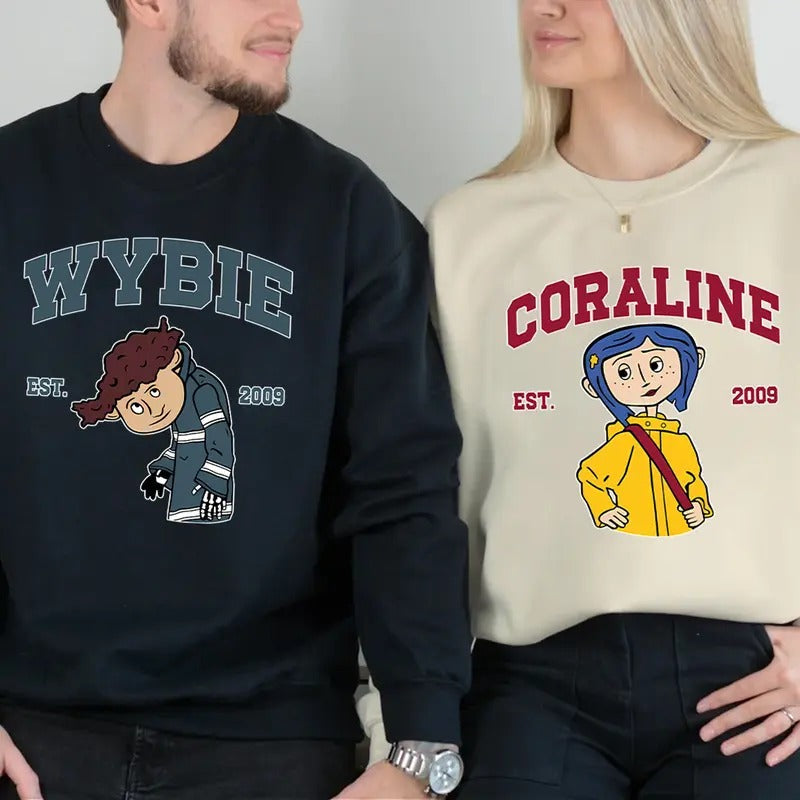 Couple Wybie Coraline Cute Valentine Movie - Adult & Kids T-Shirts, Sweatshirts & Hoodies apparel design preview 1