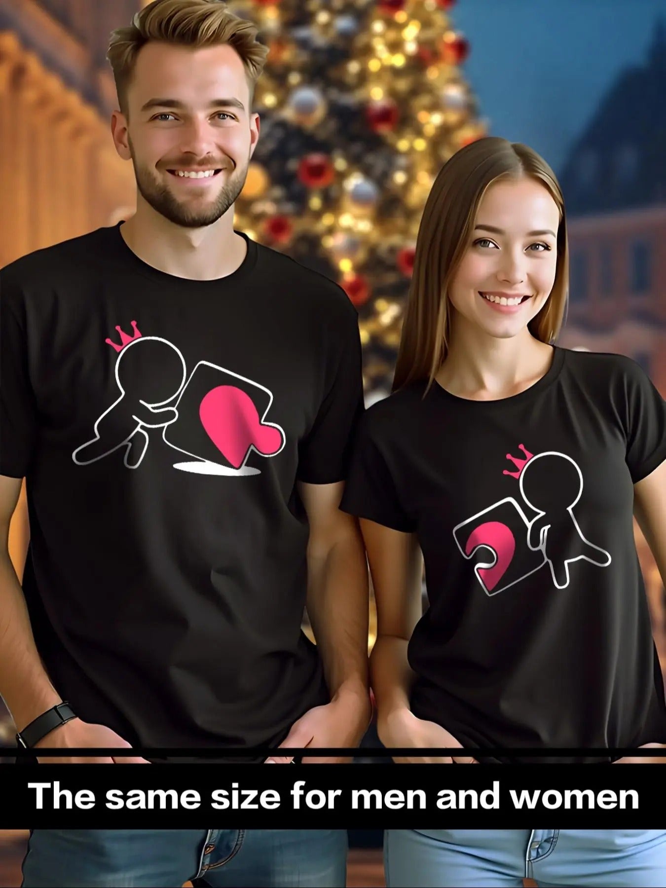 Couple'S Puzzle Print Short Sleeve Casual Comfy Round - Adult & Kids T-Shirts, Sweatshirts & Hoodies apparel design preview 1