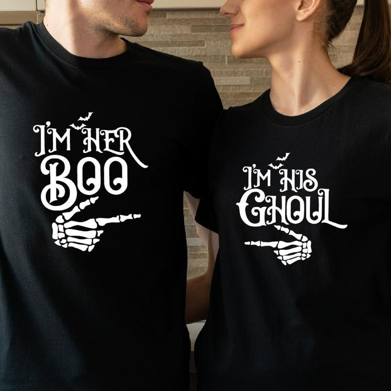 Couples Halloween I'M His Ghoul Her Boo Matching - Adult & Kids T-Shirts, Sweatshirts & Hoodies apparel design preview 1