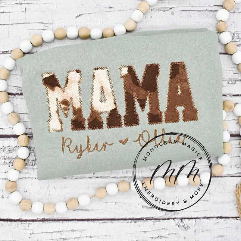 Cow Print Mama Names CHOOSE ANY NAME - Adult & Kids T-Shirts, Sweatshirts & Hoodies apparel design preview 1