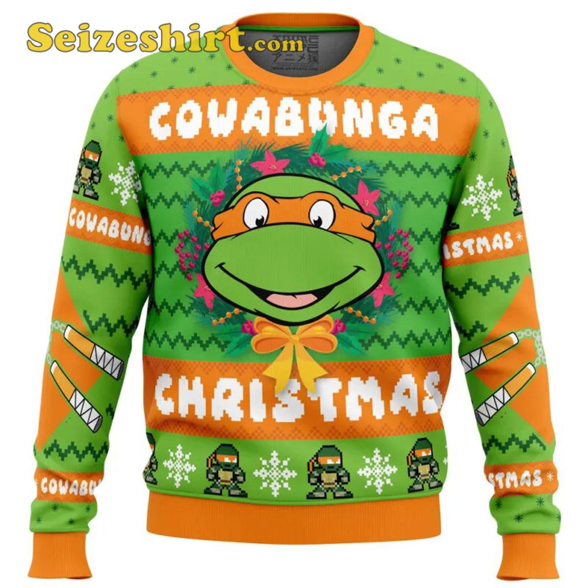 Cowabunga Michaelangelo Christmas Teenage Mutant Ninja Turtles Ugly Cute Ugly Christmas Sweater - Holiday Gift product image