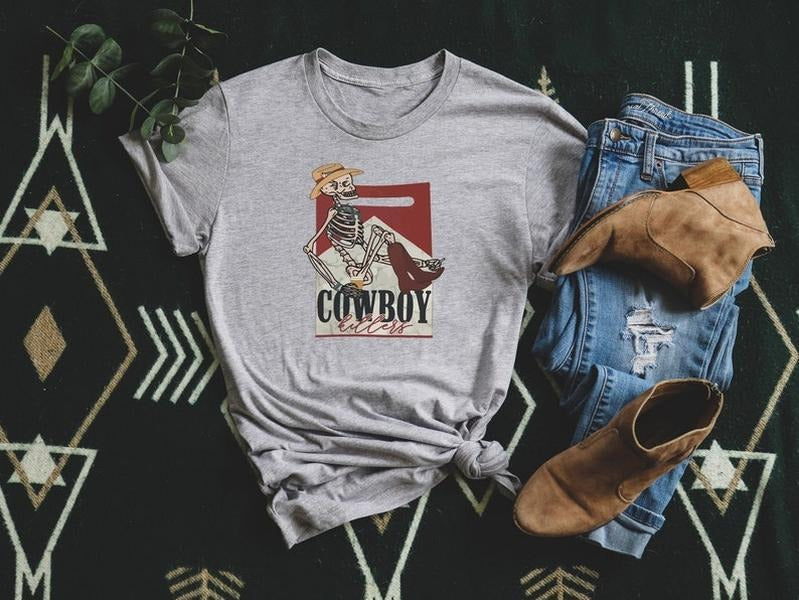 Cowboy Killer Funny Skeleton Western Matching Couple - Adult & Kids T-Shirts, Sweatshirts & Hoodies apparel design preview 1